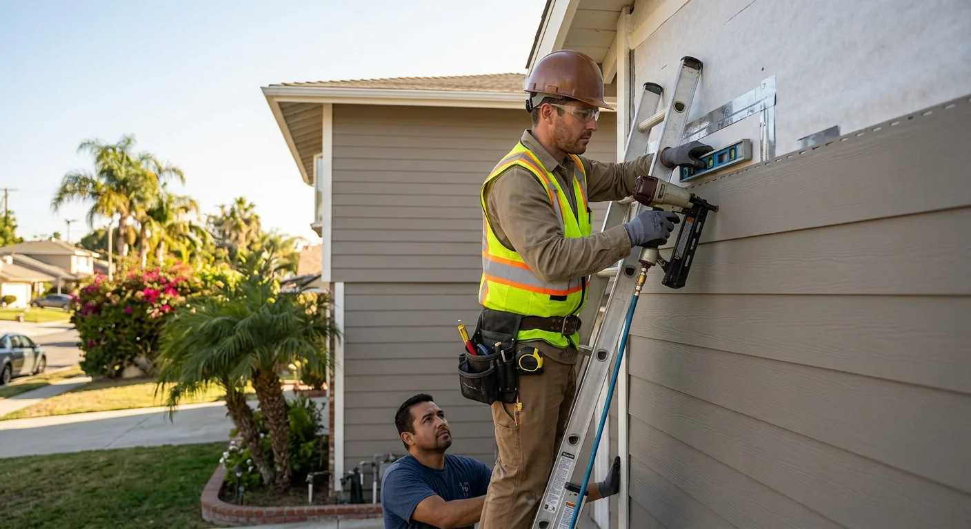 Homeowner reviewing a written siding estimate with a Los Angeles contractor