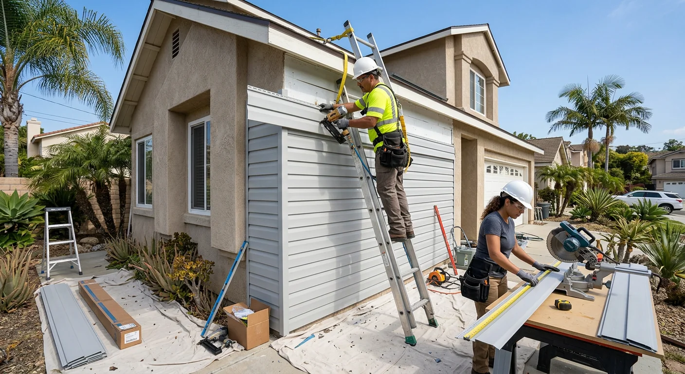 Weathered and cracked siding showing moisture damage on an older Los Angeles house