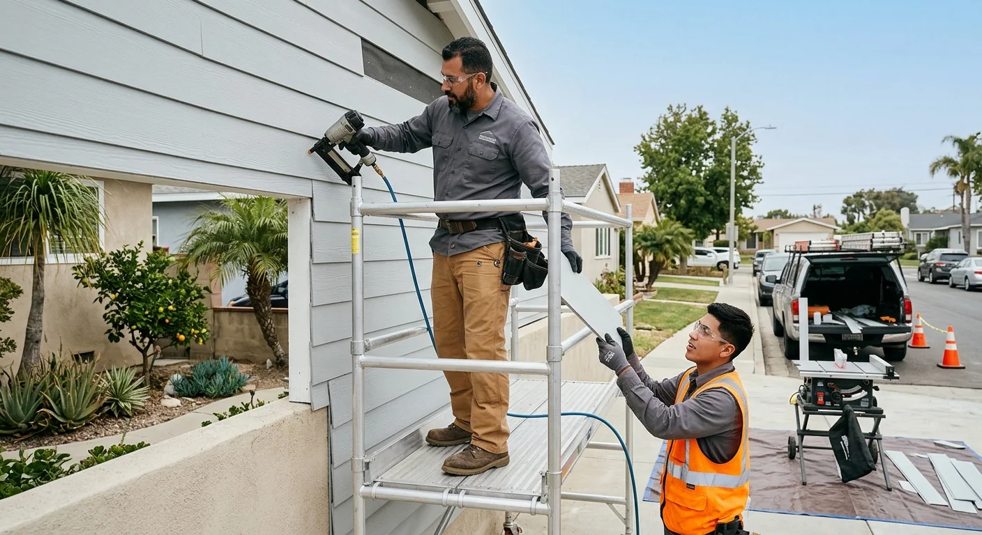 Siding crew preparing a Los Angeles home for careful replacement work