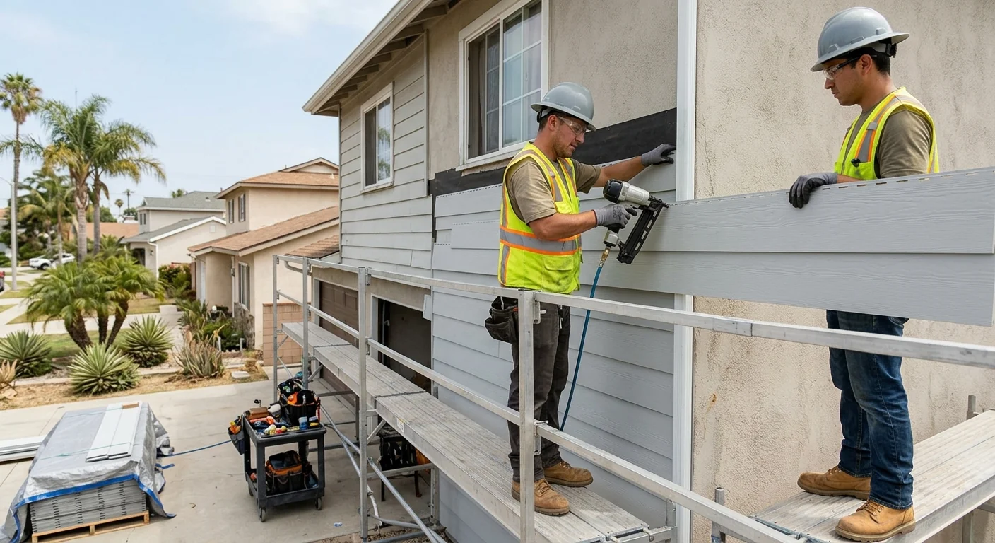 New fiber cement siding installed on a Los Angeles home exterior