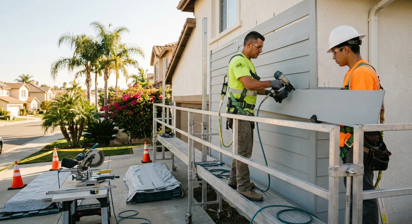 Trained crew carefully installing new exterior siding on a Los Angeles home